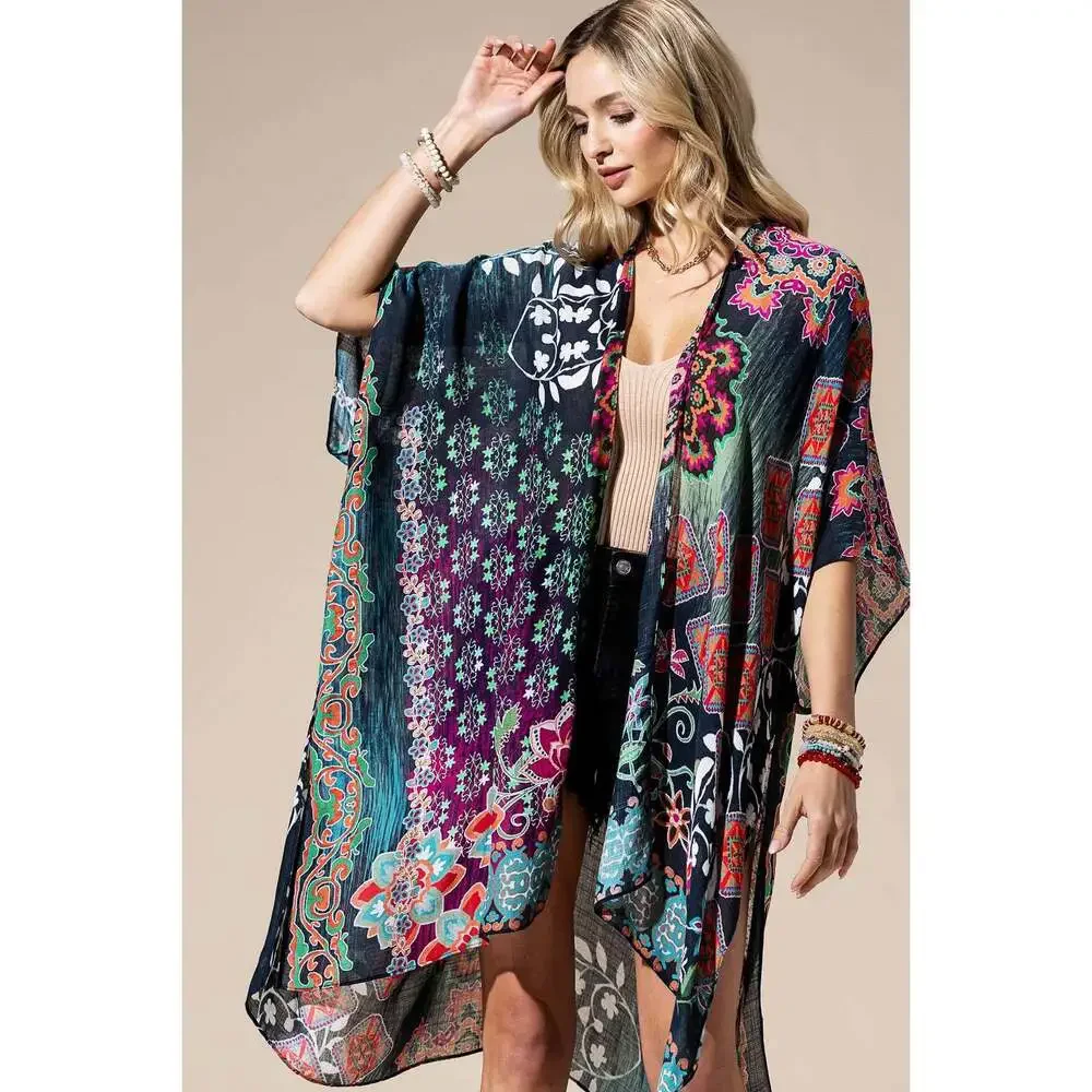 Urbanista - Midnight Mosaic Viscose Kimono: MULTI / OS - Picture 1 of 7